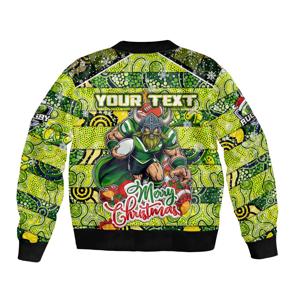 Custom Raiders Rugby Merry Christmas Bomber Jacket Indigenous Australian Art