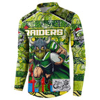 Custom Raiders Rugby Merry Christmas Button Sweatshirt Indigenous Australian Art