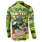 Custom Raiders Rugby Merry Christmas Button Sweatshirt Indigenous Australian Art