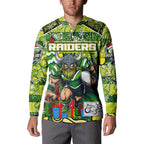 Custom Raiders Rugby Merry Christmas Button Sweatshirt Indigenous Australian Art