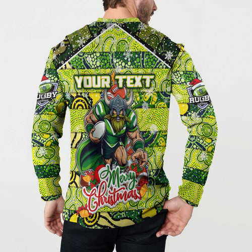 Custom Raiders Rugby Merry Christmas Button Sweatshirt Indigenous Australian Art