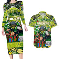 Custom Raiders Rugby Merry Christmas Couples Matching Long Sleeve Bodycon Dress and Hawaiian Shirt Indigenous Australian Art