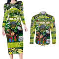Custom Raiders Rugby Merry Christmas Couples Matching Long Sleeve Bodycon Dress and Long Sleeve Button Shirt Indigenous Australian Art