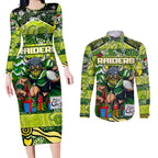 Custom Raiders Rugby Merry Christmas Couples Matching Long Sleeve Bodycon Dress and Long Sleeve Button Shirt Indigenous Australian Art