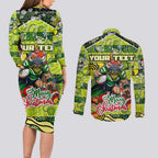 Custom Raiders Rugby Merry Christmas Couples Matching Long Sleeve Bodycon Dress and Long Sleeve Button Shirt Indigenous Australian Art