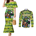 Custom Raiders Rugby Merry Christmas Couples Matching Mermaid Dress and Long Sleeve Button Shirt Indigenous Australian Art
