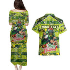 Custom Raiders Rugby Merry Christmas Couples Matching Puletasi and Hawaiian Shirt Indigenous Australian Art