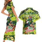 Custom Raiders Rugby Merry Christmas Couples Matching Short Sleeve Bodycon Dress and Hawaiian Shirt Indigenous Australian Art