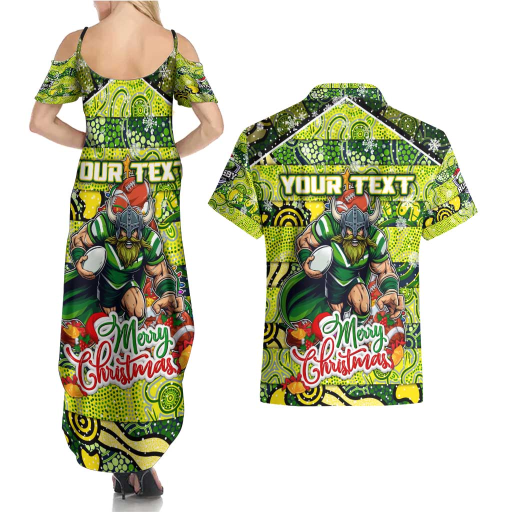 Custom Raiders Rugby Merry Christmas Couples Matching Summer Maxi Dress and Hawaiian Shirt Indigenous Australian Art