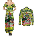Custom Raiders Rugby Merry Christmas Couples Matching Summer Maxi Dress and Long Sleeve Button Shirt Indigenous Australian Art