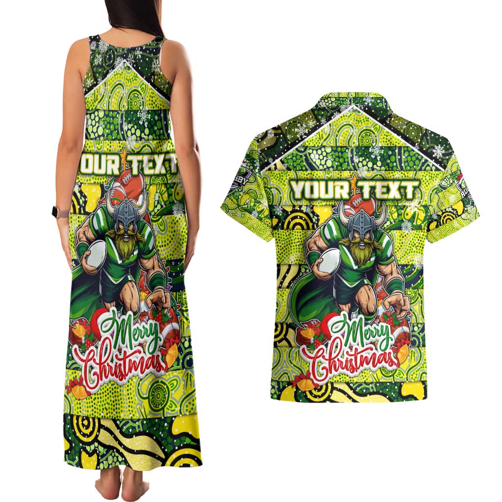 Custom Raiders Rugby Merry Christmas Couples Matching Tank Maxi Dress and Hawaiian Shirt Indigenous Australian Art