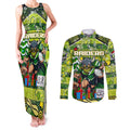 Custom Raiders Rugby Merry Christmas Couples Matching Tank Maxi Dress and Long Sleeve Button Shirt Indigenous Australian Art