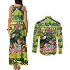 Custom Raiders Rugby Merry Christmas Couples Matching Tank Maxi Dress and Long Sleeve Button Shirt Indigenous Australian Art