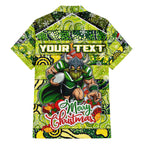 Custom Raiders Rugby Merry Christmas Family Matching Off The Shoulder Long Sleeve Dress and Hawaiian Shirt Indigenous Australian Art