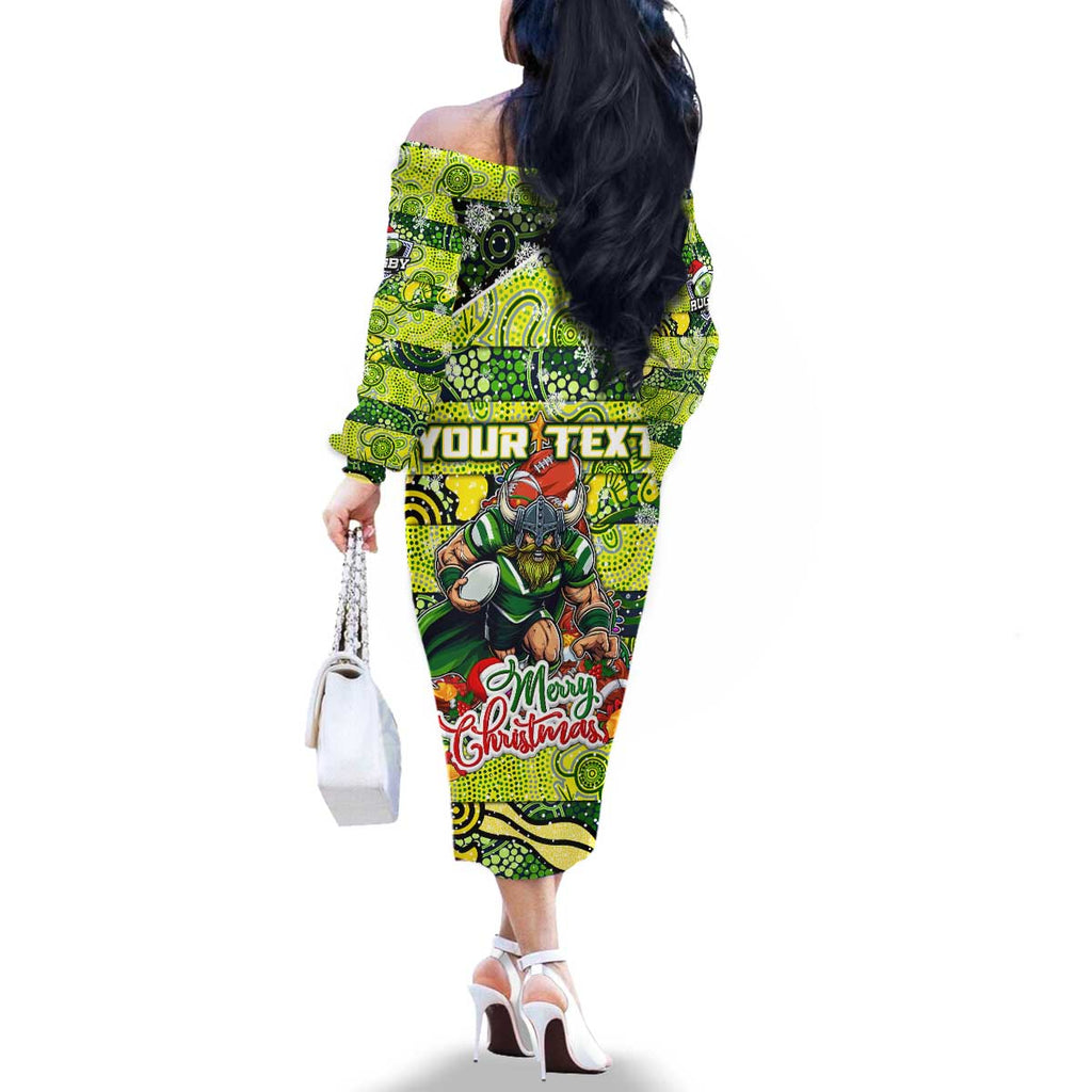Custom Raiders Rugby Merry Christmas Family Matching Off The Shoulder Long Sleeve Dress and Hawaiian Shirt Indigenous Australian Art