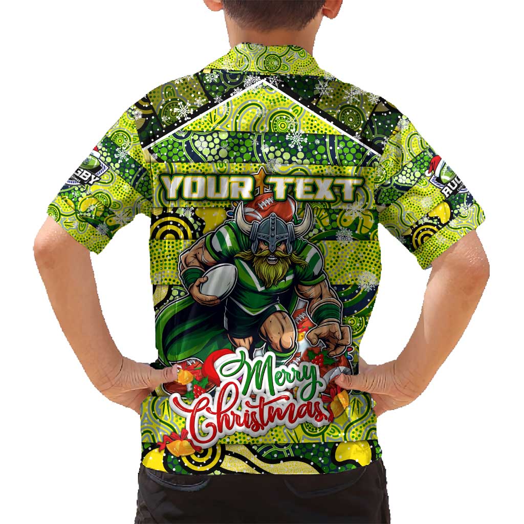 Custom Raiders Rugby Merry Christmas Family Matching Off Shoulder Maxi Dress and Hawaiian Shirt Indigenous Australian Art