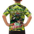 Custom Raiders Rugby Merry Christmas Family Matching Off Shoulder Maxi Dress and Hawaiian Shirt Indigenous Australian Art