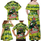 Custom Raiders Rugby Merry Christmas Family Matching Off Shoulder Maxi Dress and Hawaiian Shirt Indigenous Australian Art
