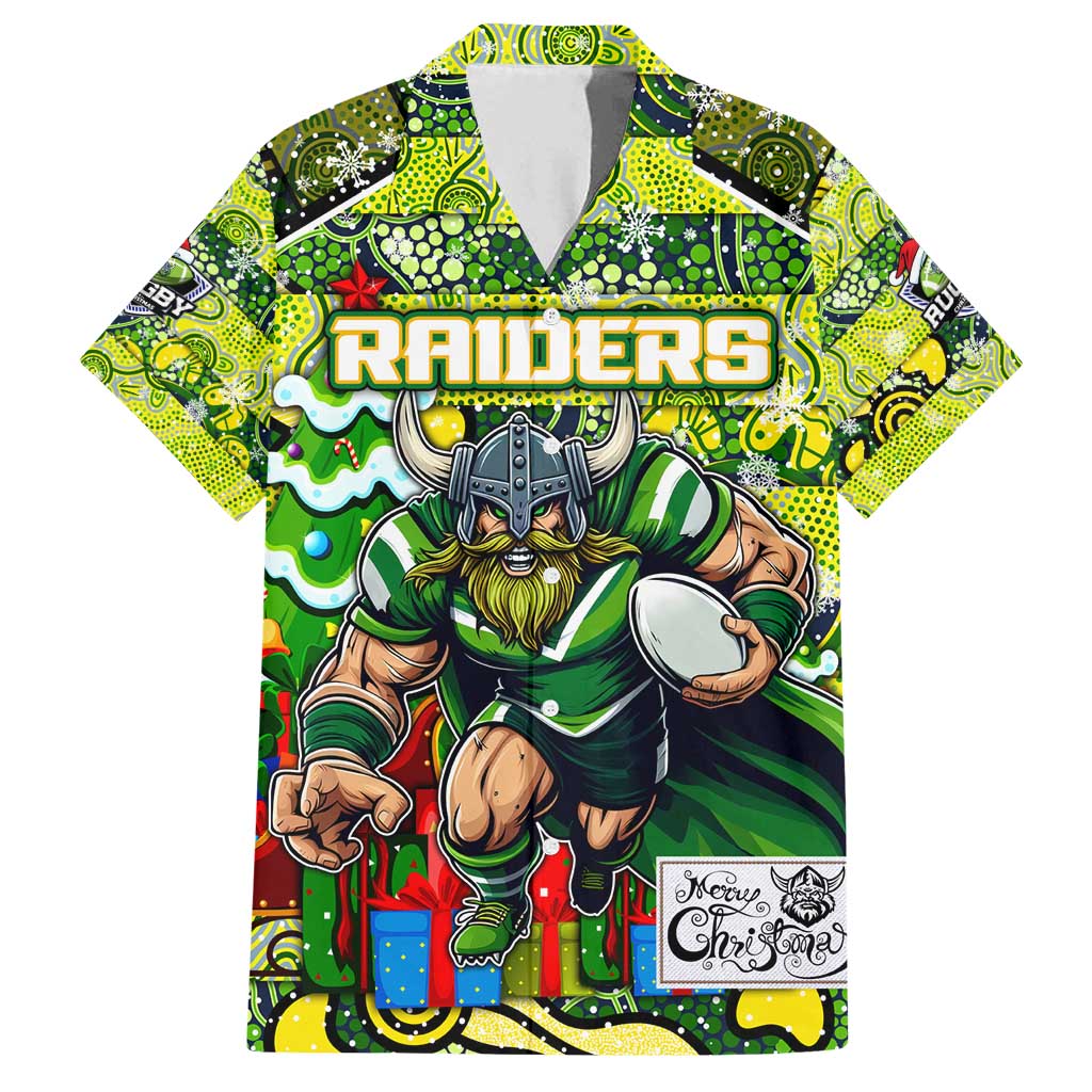 Custom Raiders Rugby Merry Christmas Family Matching Off Shoulder Maxi Dress and Hawaiian Shirt Indigenous Australian Art