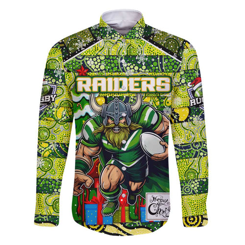 Custom Raiders Rugby Merry Christmas Family Matching Off Shoulder Short Dress and Hawaiian Shirt Indigenous Australian Art