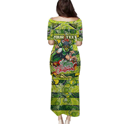 Custom Raiders Rugby Merry Christmas Family Matching Puletasi and Hawaiian Shirt Indigenous Australian Art