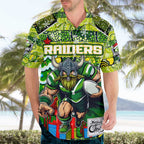 Custom Raiders Rugby Merry Christmas Hawaiian Shirt Indigenous Australian Art