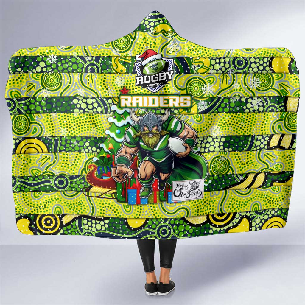 Raiders Rugby Merry Christmas Hooded Blanket Indigenous Australian Art