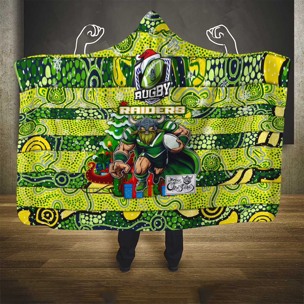 Raiders Rugby Merry Christmas Hooded Blanket Indigenous Australian Art