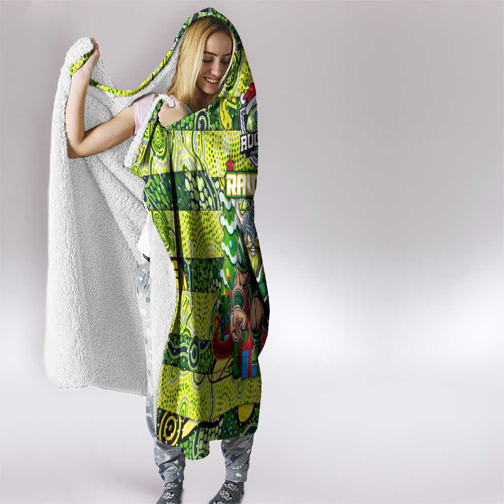 Raiders Rugby Merry Christmas Hooded Blanket Indigenous Australian Art