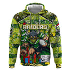Custom Raiders Rugby Merry Christmas Hoodie Indigenous Australian Art