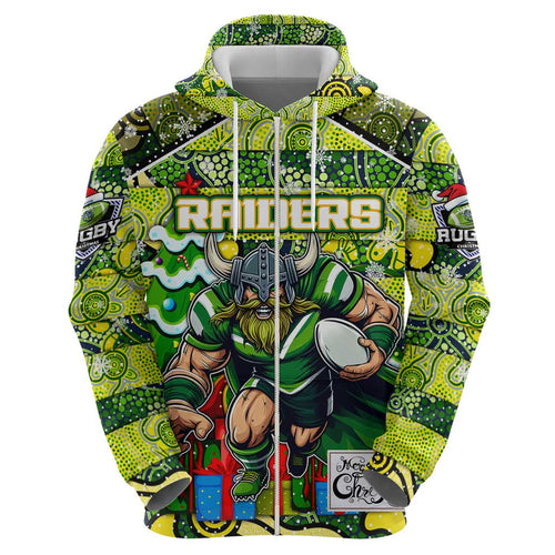 Custom Raiders Rugby Merry Christmas Hoodie Indigenous Australian Art