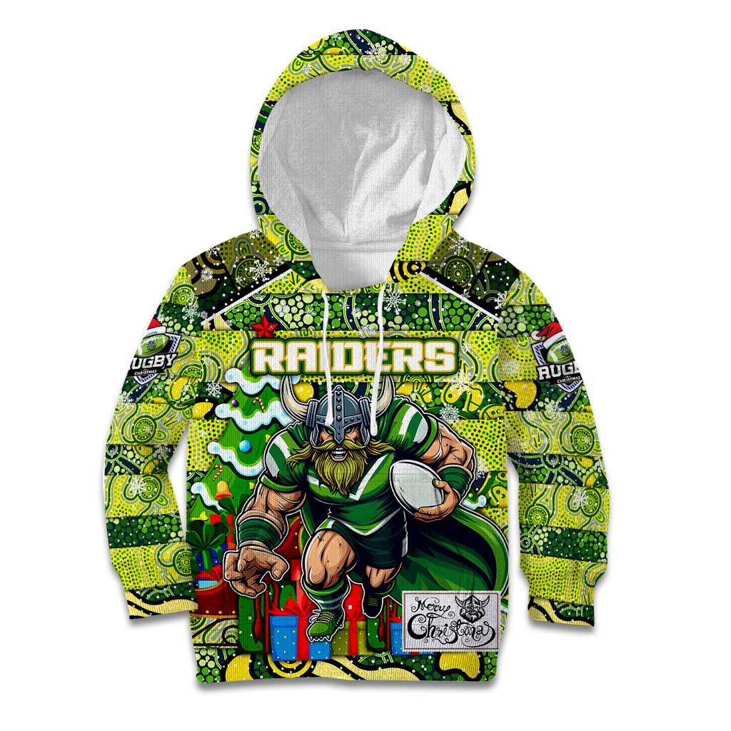 Custom Raiders Rugby Merry Christmas Kid Hoodie Indigenous Australian Art