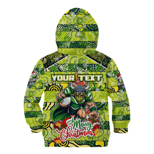 Custom Raiders Rugby Merry Christmas Kid Hoodie Indigenous Australian Art
