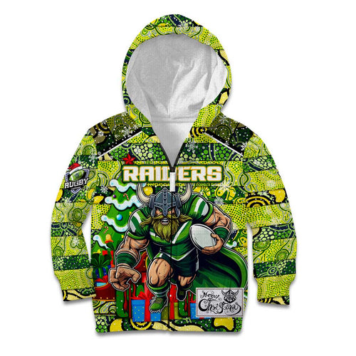 Custom Raiders Rugby Merry Christmas Kid Hoodie Indigenous Australian Art