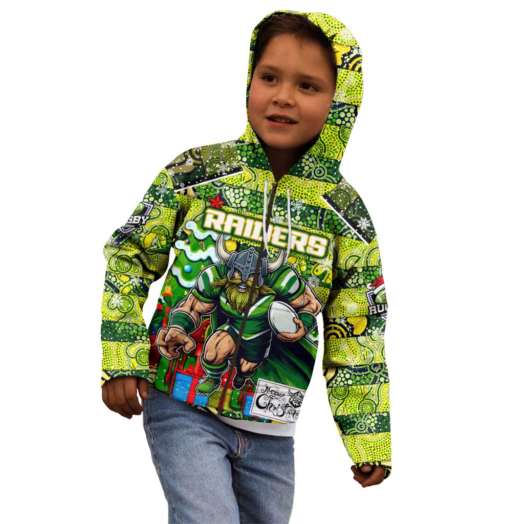 Custom Raiders Rugby Merry Christmas Kid Hoodie Indigenous Australian Art