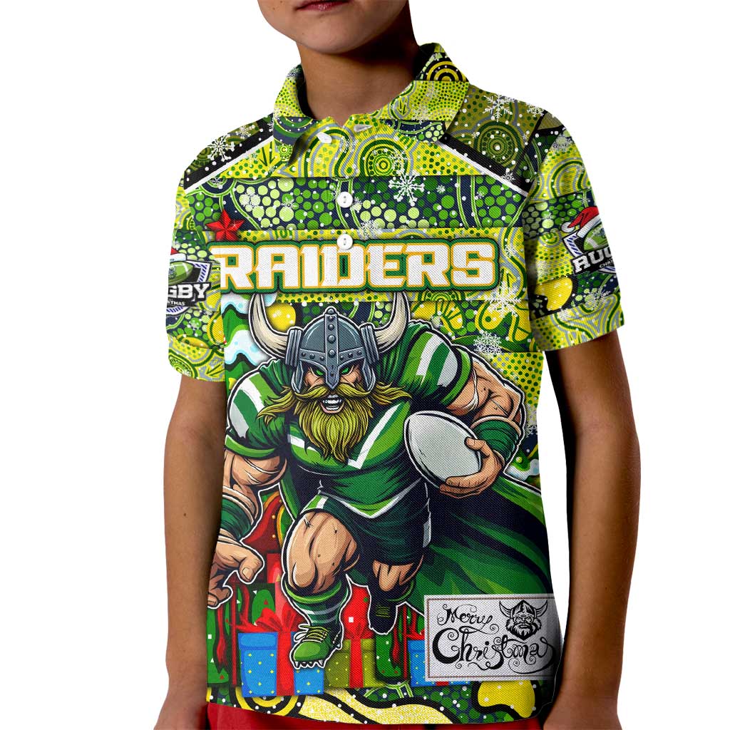 Custom Raiders Rugby Merry Christmas Kid Polo Shirt Indigenous Australian Art