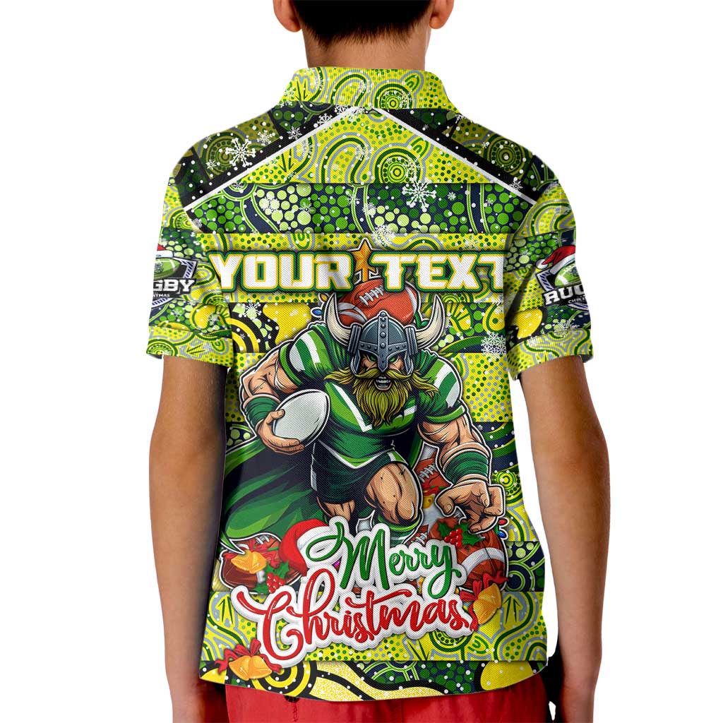 Custom Raiders Rugby Merry Christmas Kid Polo Shirt Indigenous Australian Art