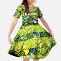 Custom Raiders Rugby Merry Christmas Kid Short Sleeve Dress Indigenous Australian Art