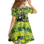 Custom Raiders Rugby Merry Christmas Kid Short Sleeve Dress Indigenous Australian Art