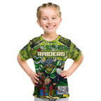 Custom Raiders Rugby Merry Christmas Kid T Shirt Indigenous Australian Art