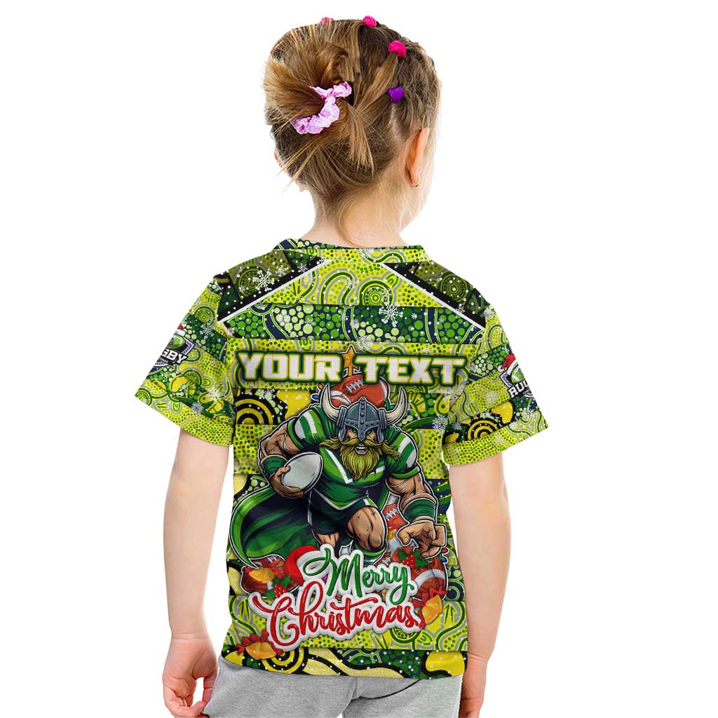 Custom Raiders Rugby Merry Christmas Kid T Shirt Indigenous Australian Art