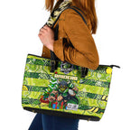 Raiders Rugby Merry Christmas Leather Tote Bag Indigenous Australian Art