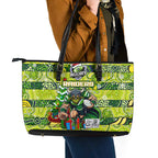 Raiders Rugby Merry Christmas Leather Tote Bag Indigenous Australian Art