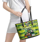 Raiders Rugby Merry Christmas Leather Tote Bag Indigenous Australian Art