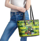 Raiders Rugby Merry Christmas Leather Tote Bag Indigenous Australian Art