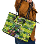 Raiders Rugby Merry Christmas Leather Tote Bag Indigenous Australian Art