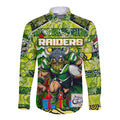 Custom Raiders Rugby Merry Christmas Long Sleeve Button Shirt Indigenous Australian Art