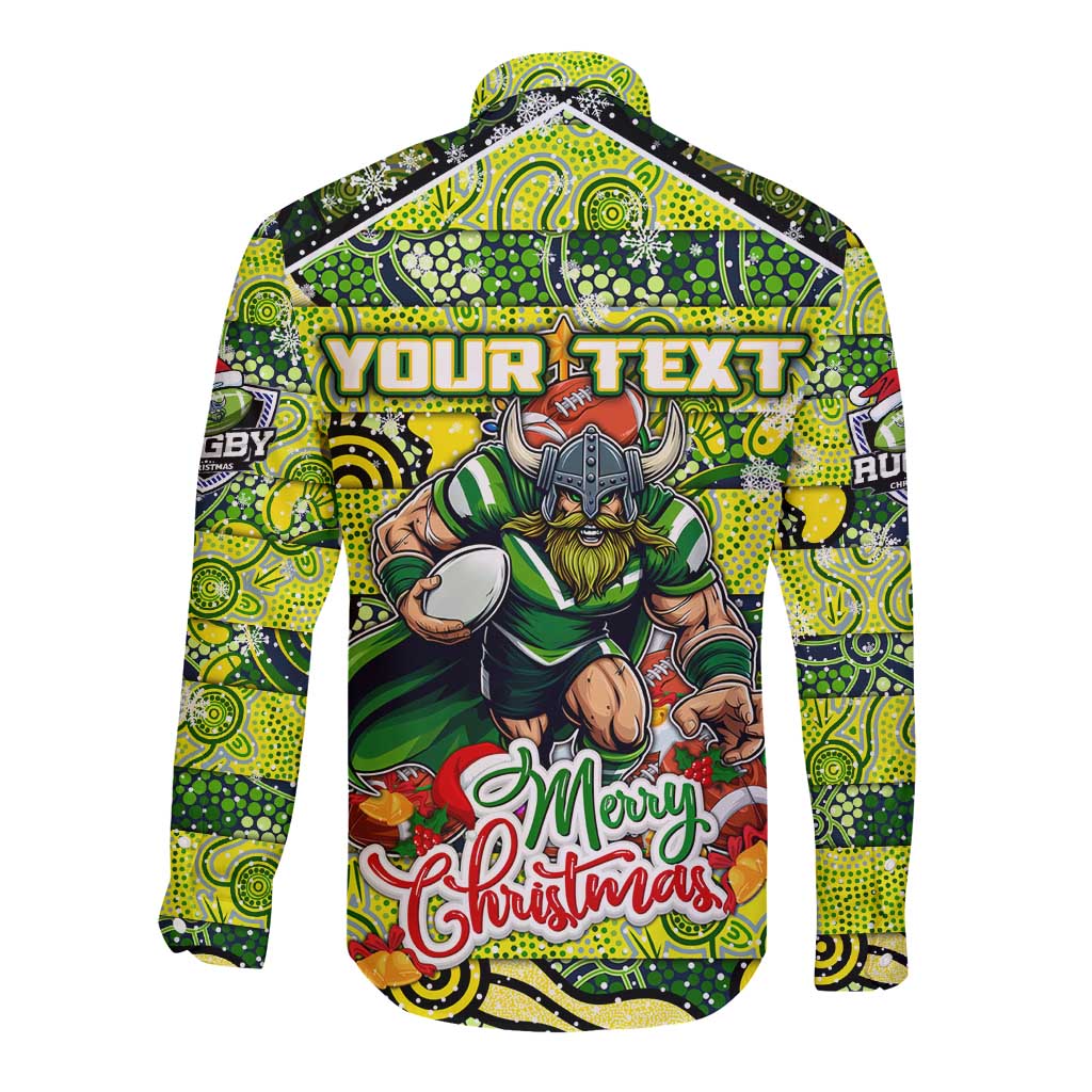 Custom Raiders Rugby Merry Christmas Long Sleeve Button Shirt Indigenous Australian Art