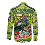Custom Raiders Rugby Merry Christmas Long Sleeve Button Shirt Indigenous Australian Art