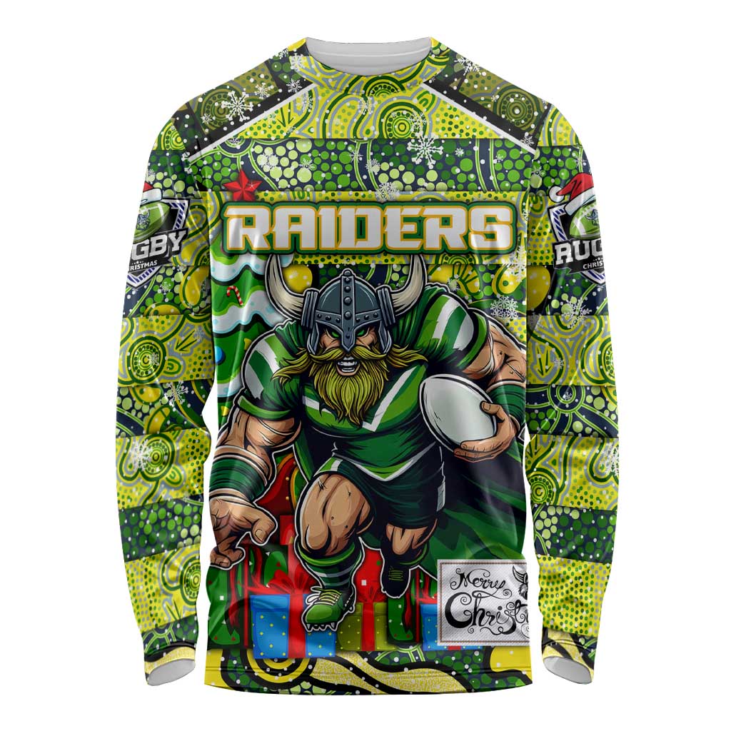 Custom Raiders Rugby Merry Christmas Long Sleeve Shirt Indigenous Australian Art